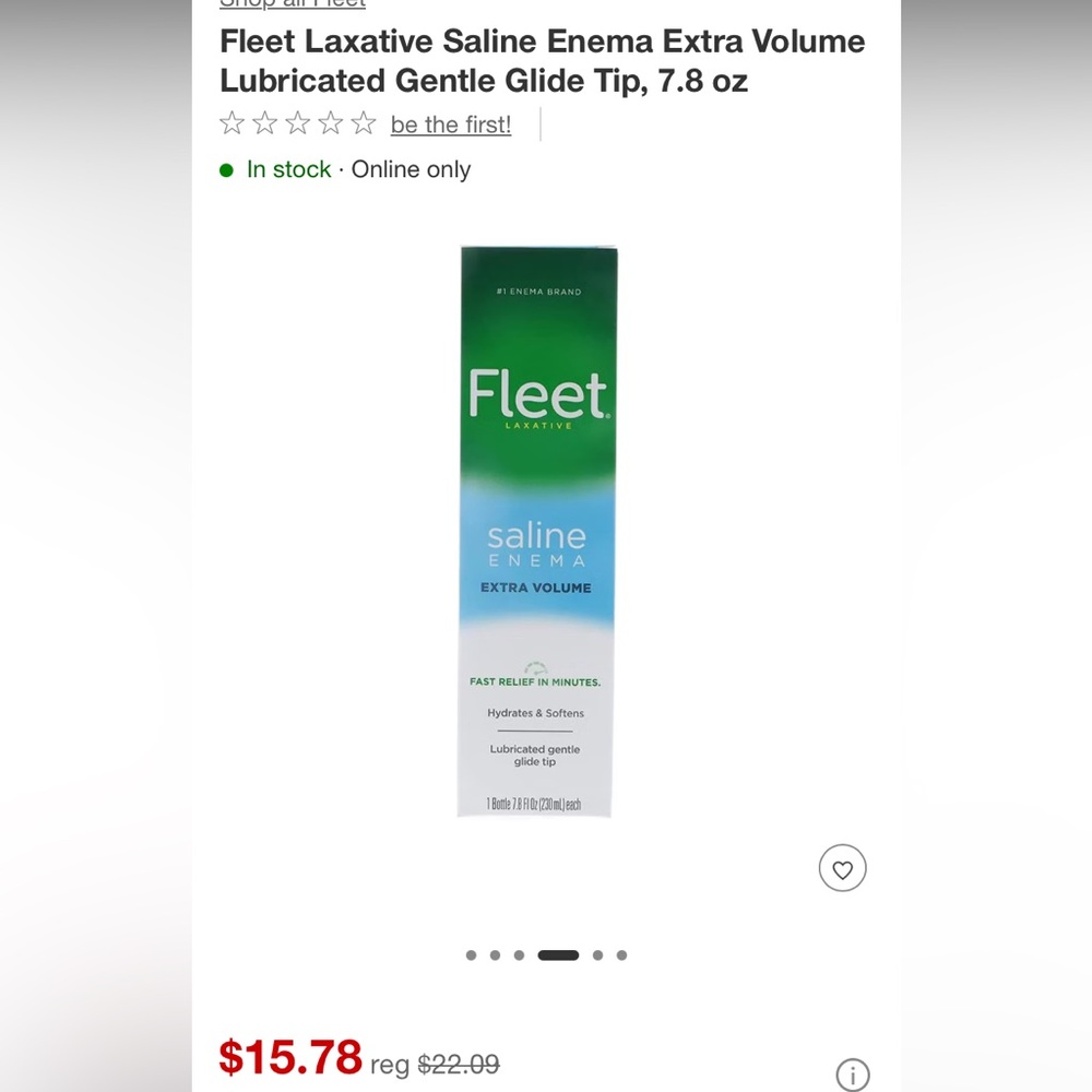 6 for39 Fleet Laxative Saline Enema ExtraVolumeLubricated Gentle GlideTip,7.8 oz